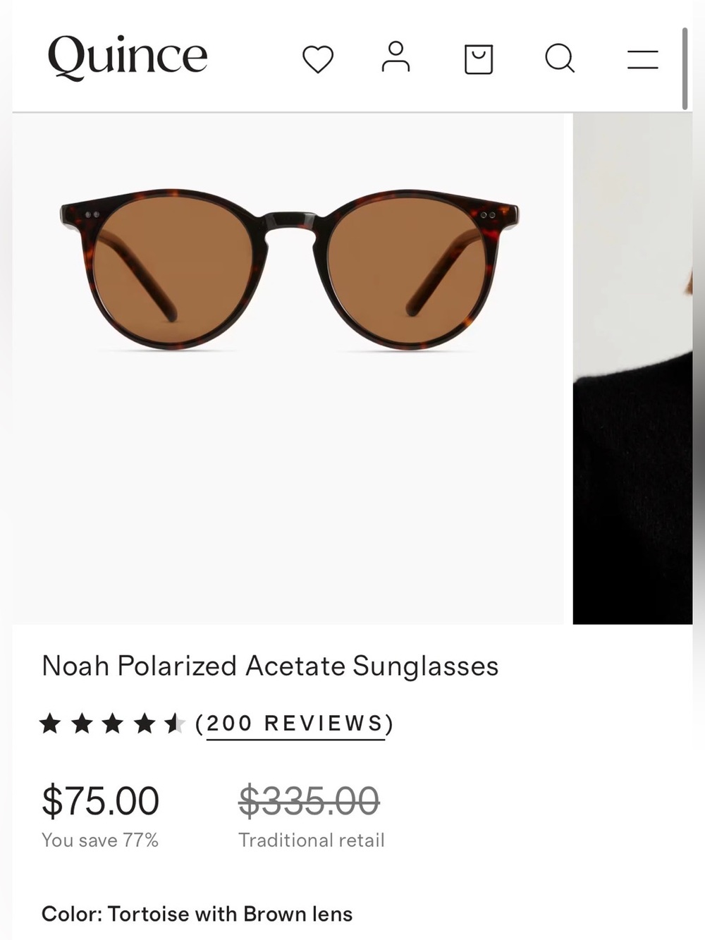 NWT Quince Noah Polarized Acetate Sunglasses Tortoise with Brown Lenses - Picture 6 of 7